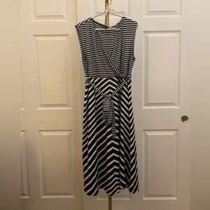 Talbots Black and White Striped Midi Dress